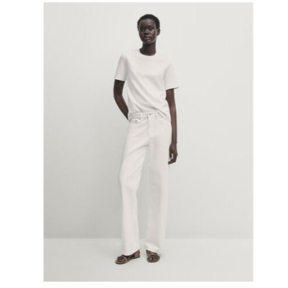 Massimo Dutti Womens Jeans EU 40 US 8 White Wide-leg Rigid Denim 5036/537 NWT